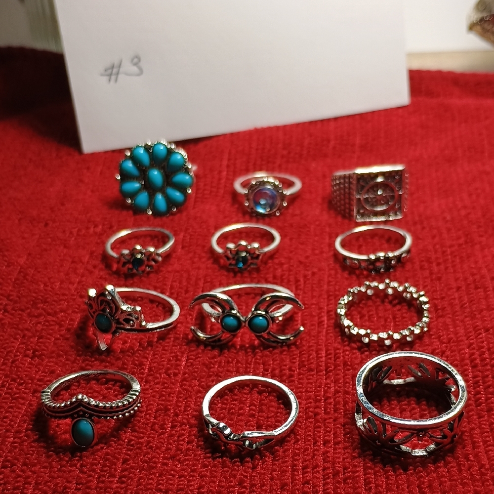 Elegant Silver and Turquoise Ring Set
